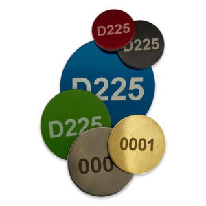 Round engraved locker tags with adhesive
